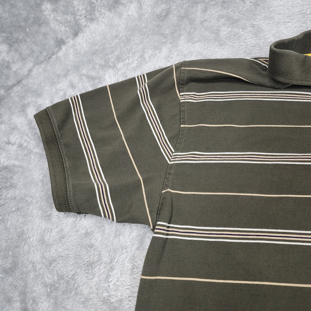 John Deere Polo Shirt Mens Medium Green Striped Embroidered Logo‎ Casual Cotton - Picture 4 of 13